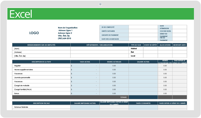 Le document de rémunération sur Excel